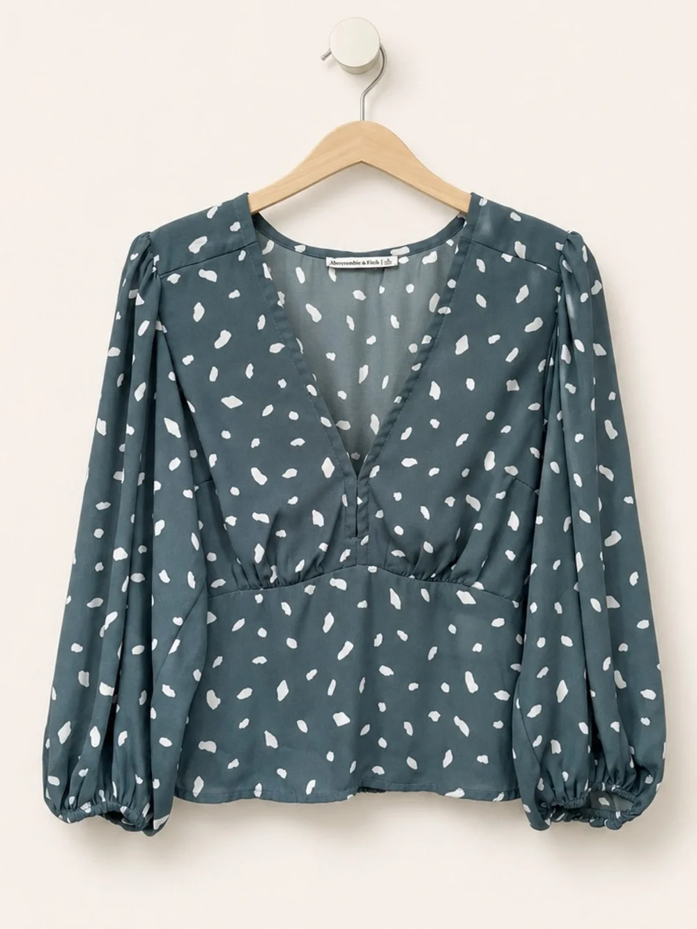 Abercrombie & Fitch Teal V-Neck Dot Print Blouse